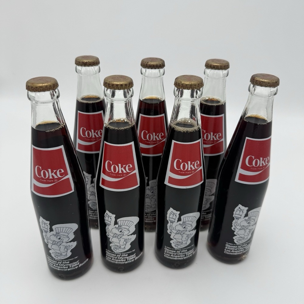 Vintage 1984 Coca-Cola Los Angeles Olympics Commemorative Bottle Lot 7 10oz